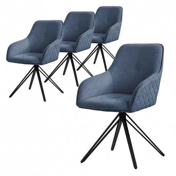 ML-DESIGN JÍDELNÍ ŽIDLE, sada 4 ks, otočné, modrá tkanina