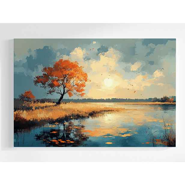 Obraz Na Plátně Voda Krajina Jezero Strom Podzim Slunce Příroda 60x40