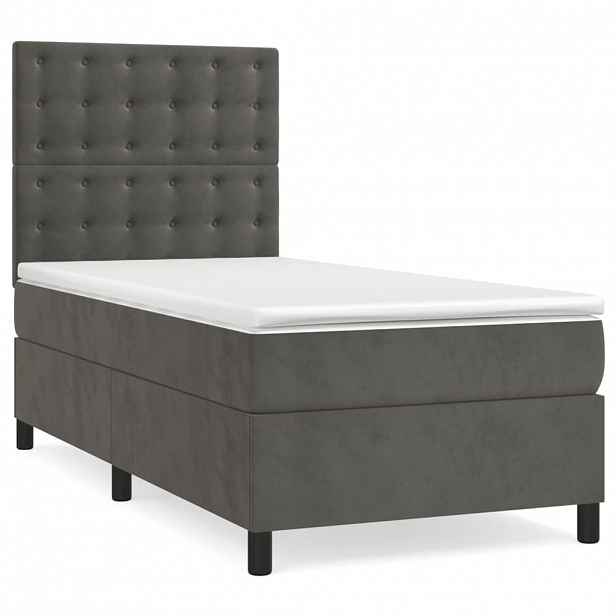 vidaXL Box spring postel s matrací tmavě šedá 90x200 cm samet