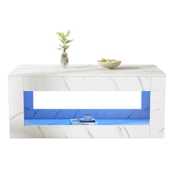 CHICFURN KONFERENČNÍ STOLEK 100 × 50 × 50 cm v bílé barvě s LED osvětlením a otevřeným úložným prostorem