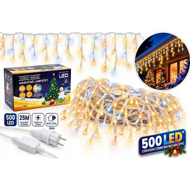 Lampy Rampouchy Venkovní 500 Led 25 M Teplá Bílá Flash Kombinované
