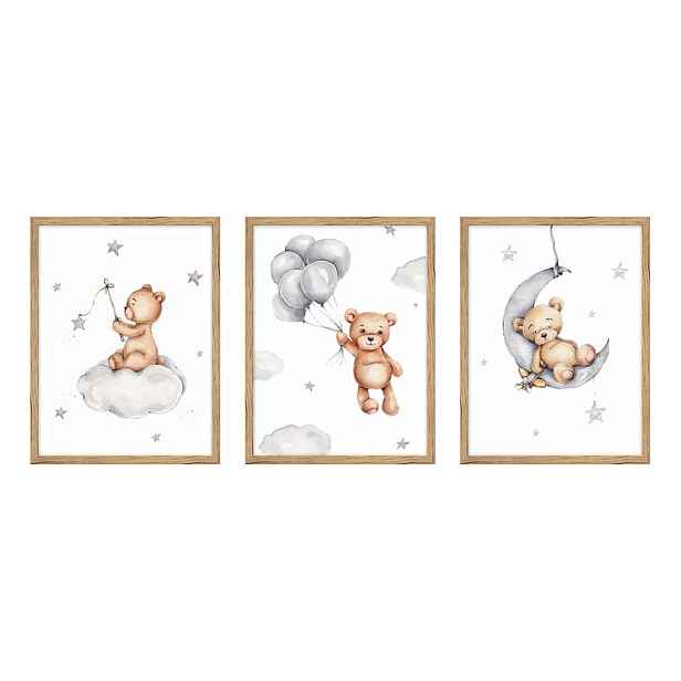 Dětské obrázky v sadě 3 ks 30x40 cm Teddy Bear