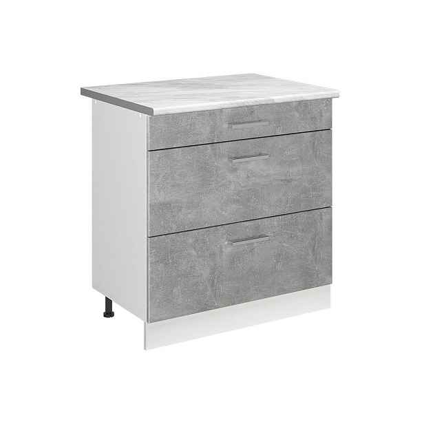 Vicco SPODNÍ SKŘÍŇKA KUCHYŇSKÉ LINKY R-Line, Beton/Bílá, 80 cm se 3 zásuvkami pracovná doska Mramor