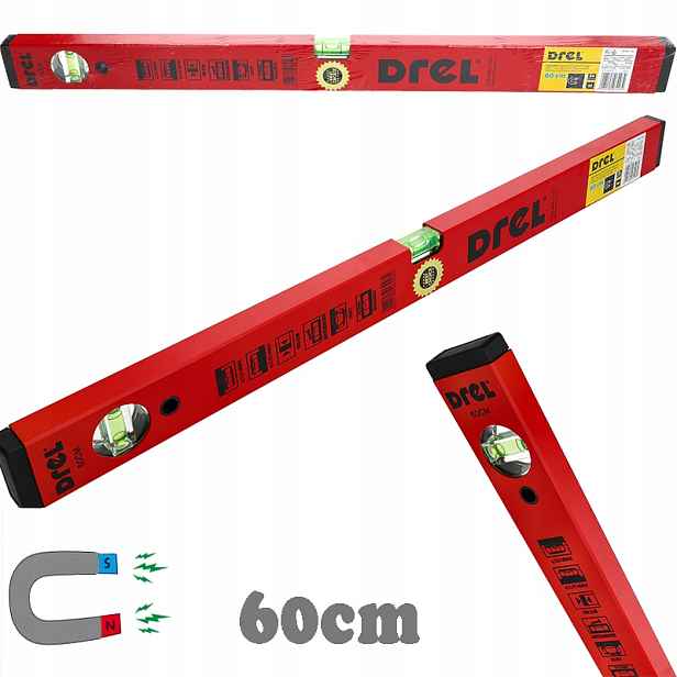 Drel Magnetická vodováha zesílená 60 cm 2 libely Montáž