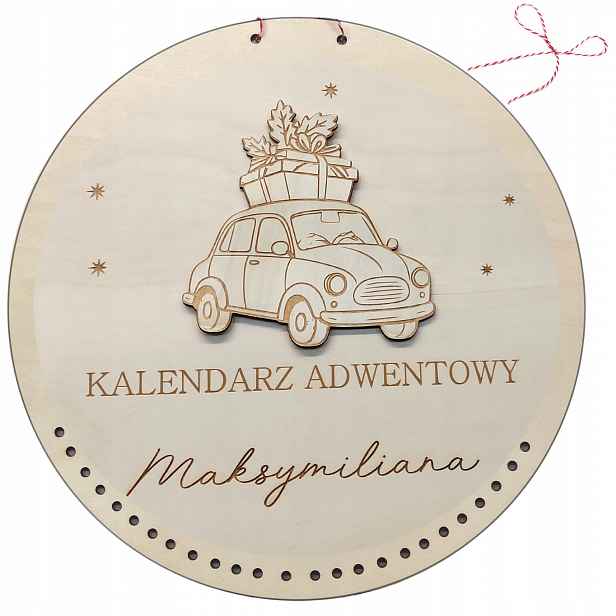 Dřevěný Adventní Kalendář Základna S Cedulkou S Autíčkem A Jménem Dítěte