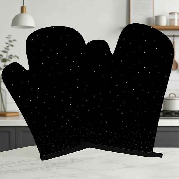 TEMU 2 ks Černé matné minimalistické rukavice do trouby s jednoduchým vzorem - 10,63 x 6,69 palců Polyester, vhodné do kuchyně, na pečení, pro domácí