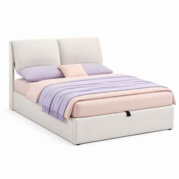 CHICFURN ČALOUNĚNÁ POSTEL 140/200 cm v béžové barvě se sametovým potahem, úložným prostorem a 3 zásuvkami