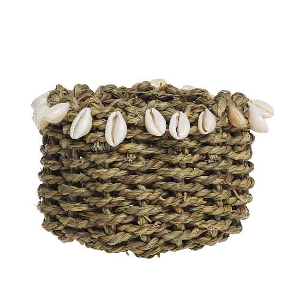 Košík z mořské trávy zdobený mušlemi Shells - Ø 9*13 cm Chic Antique