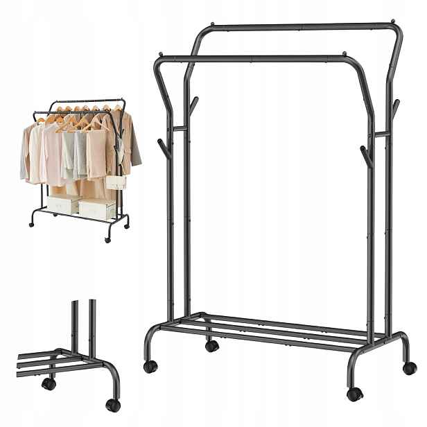 Mobilní věšák na oblečení s kolečky, 155 cm