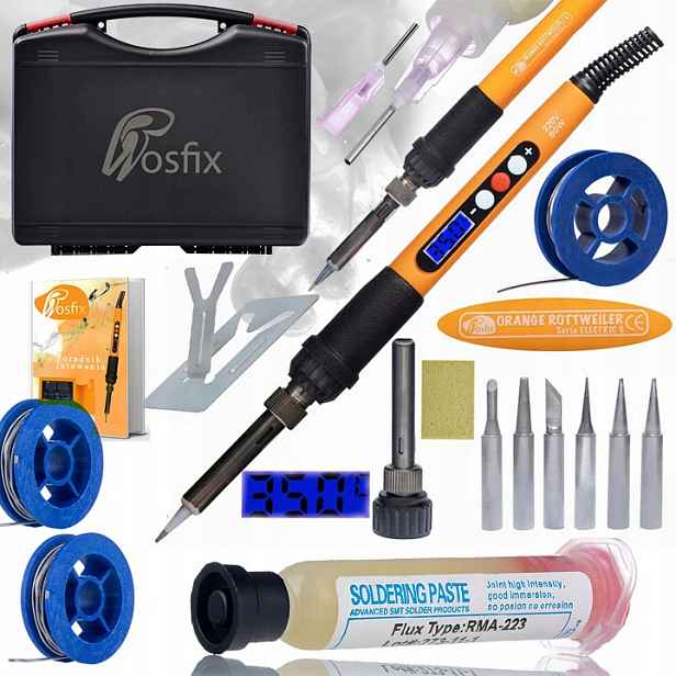 Páječka S Displejem Nastavitelná 60W Hroty Podstavec Kufr Tavidlo Cín