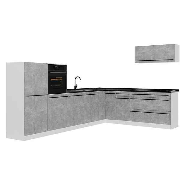 Vicco ROHOVÁ KUCHYŇ R-Line, Beton/Bílá, 327 x cm pracovná doska antracitová