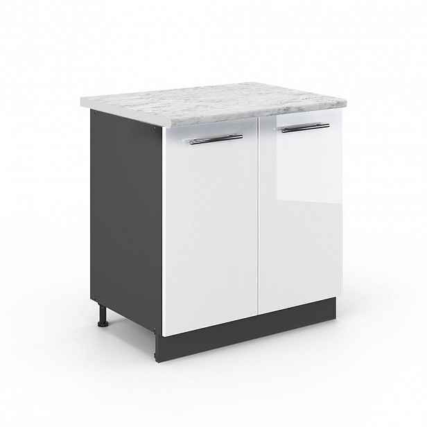 Vicco SPODNÍ SKŘÍŇKA KUCHYŇSKÉ LINKY Fame-Line, Bílá vysoký lesk/Antracit, 80 cm pracovná doska Mramor