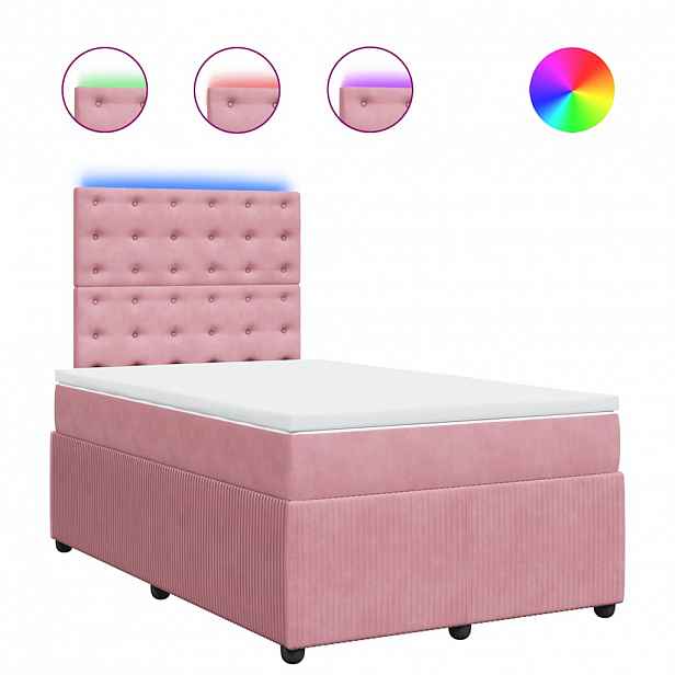 vidaXL Box spring postel s matrací růžová 120x190 cm samet