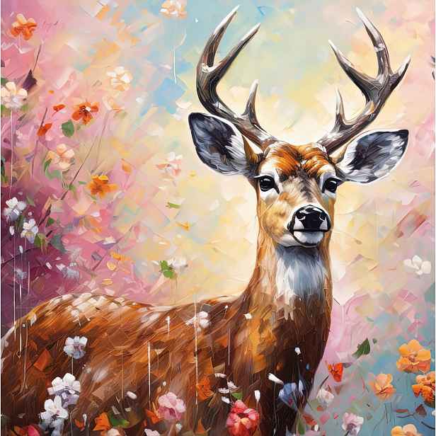 Obraz na plátně Jelen v květech, 35x35 cm