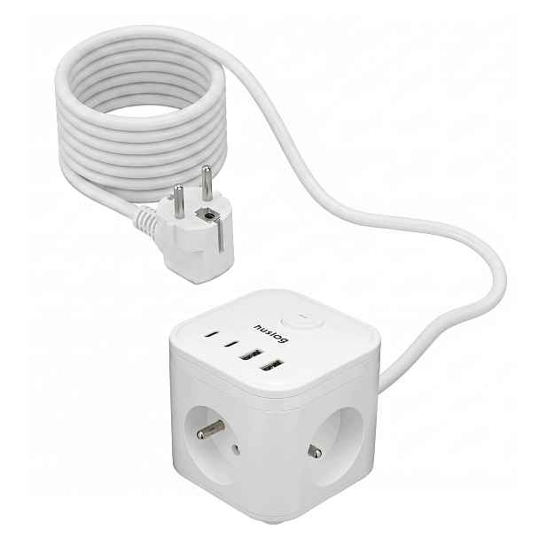 Prodlužovací Kabel s Usb PowerHub Huslog 1,5 m 3 ks zásuvek, bílý