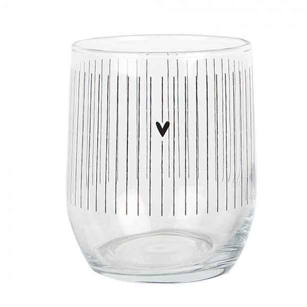 Sklenička se srdíčkem a proužky Lovely Day - Ø 8*9 cm / 300 ml Clayre & Eef