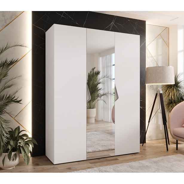 Třídveřová šatní skříň 150 cm AMARIS 2 - bílá / kašmírové úchyty