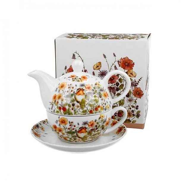 Šálek a čajová konvice porcelánová WILD BIRD 250+400ml
