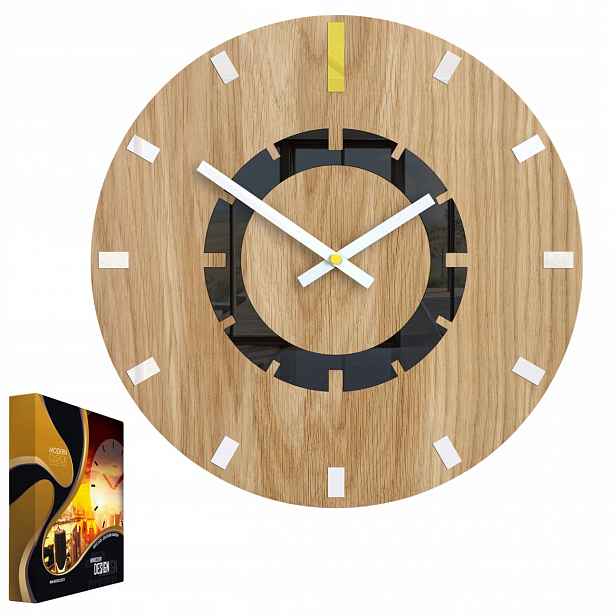 Nástěnné hodiny Dubový Akryl Atena Wood Yellow Kulatý Křemenné