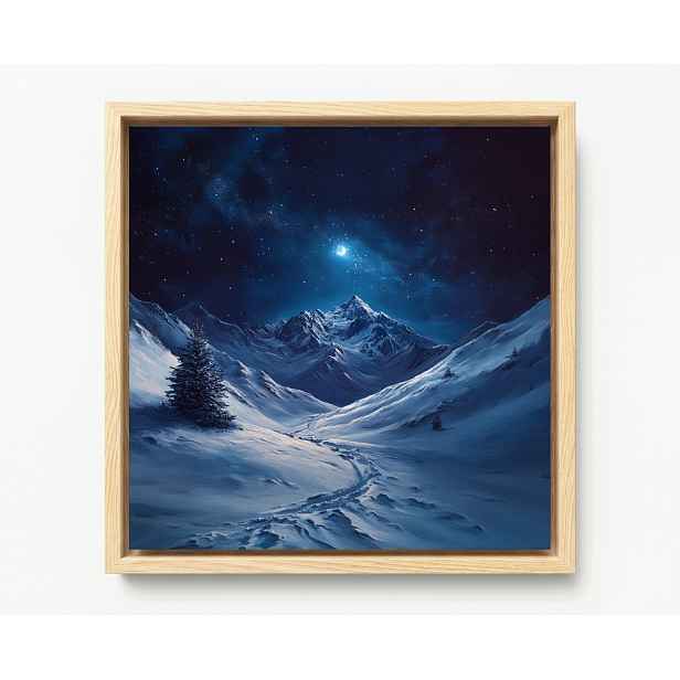 Obraz Rám Americký Box Krajina Vysoké Hory Noc Měsíc Zima Sníh 60x60