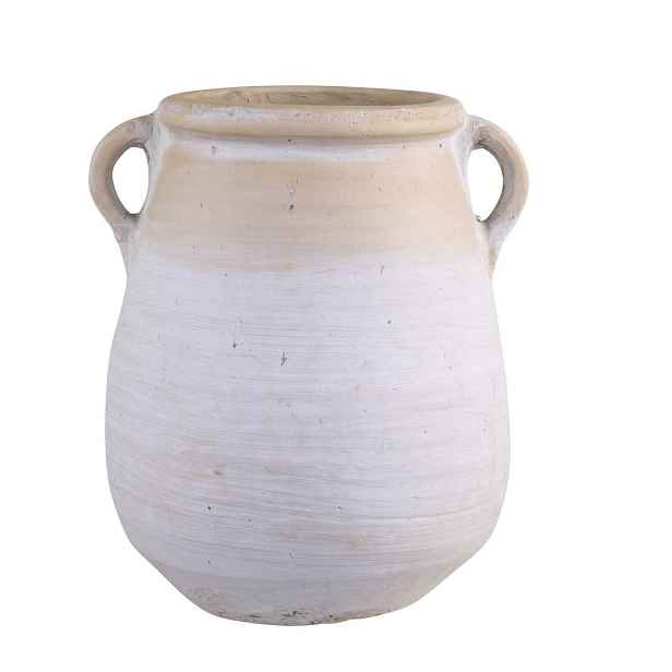 Šedo-béžová antik váza s oušky French Unique M - 27*25*31cm Chic Antique