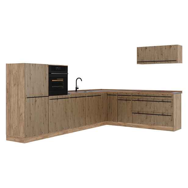 Vicco ROHOVÁ KUCHYŇ R-Line, Řemeslný dub/Zlatý mocný dub, 327 x cm pracovná doska Dub Goldkraft