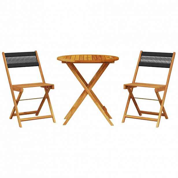 vidaXL 3dílný bistro set černý polypropylen a masivní dřevo