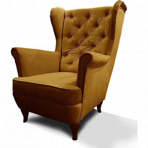 Beautysofa KŘESLO Chesterfield Falco žluté s nohami v barvě wenge