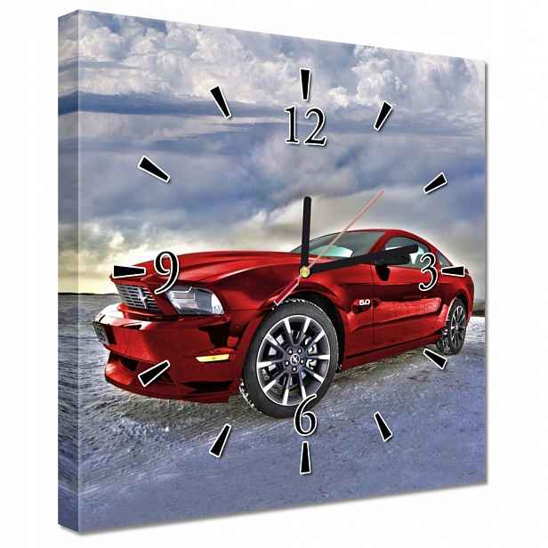 Nástěnné hodiny 30x30 Červené Ford Mustang