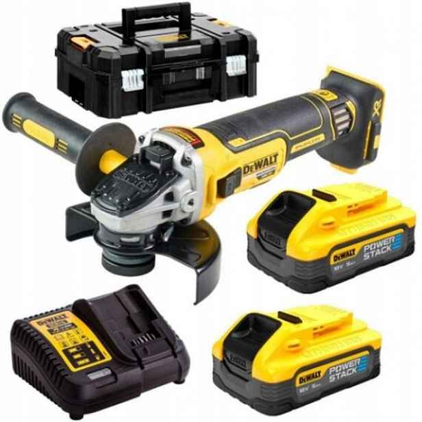 DeWalt DCG405H2T aku bezuhlíková úhlová bruska 125mm, 18V/2*5Ah PowerStack,