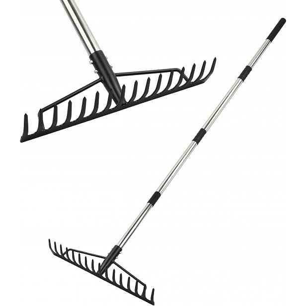 Hrábě, široké hrábě z kovu, 158 cm, s rukojetí z oceli