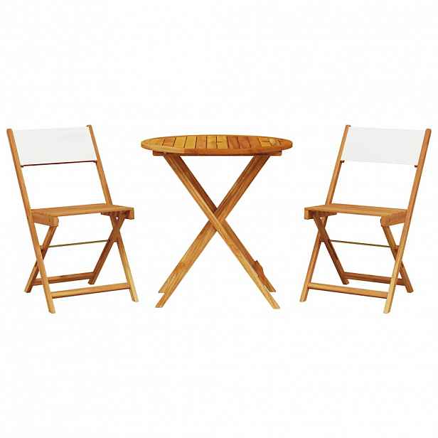 vidaXL 3dílný bistro set krémově bílý textil a masivní dřevo