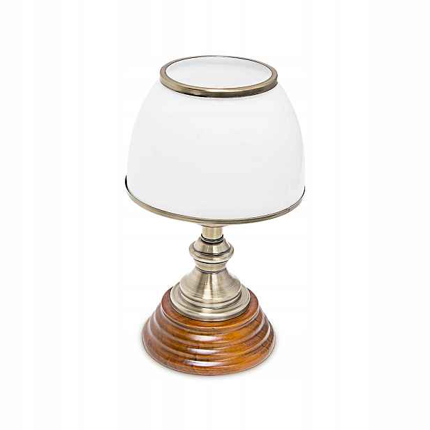 Klasická Stolní Lampa, Bílé Skleněné Stínítko, Dřevo E14 40W