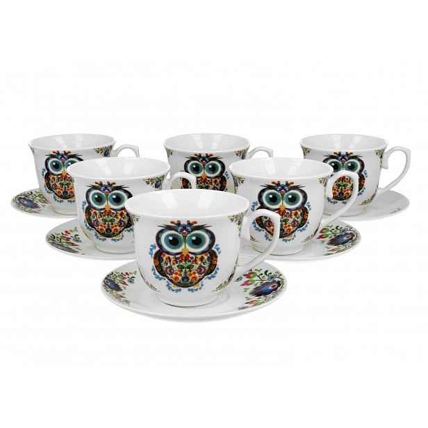 Sada 6 šálků na kávu sova etno porcelán