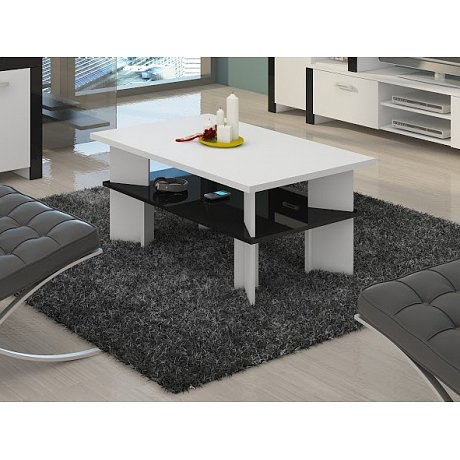 Konferenční stolek VECTRA 2, bílá/černý lesk