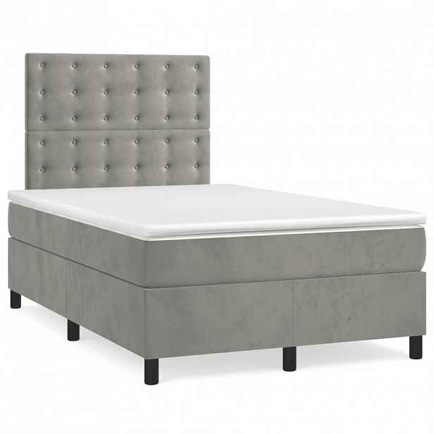 vidaXL Box spring postel s matrací světle šedá 120 x 200 cm samet