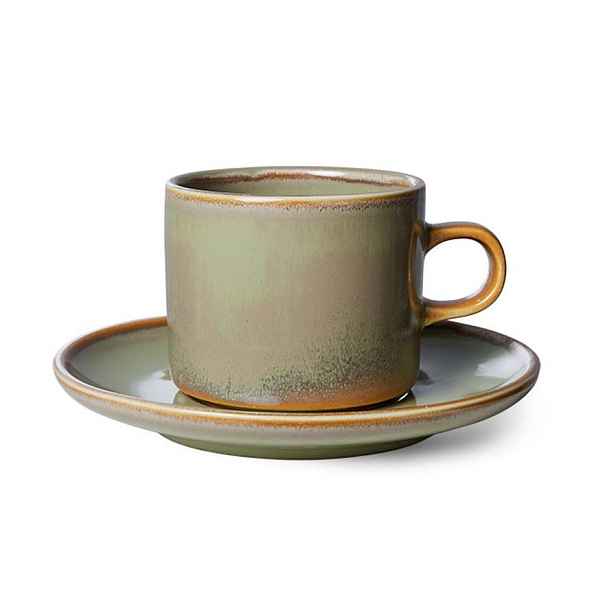 Mechově zelený porcelánový šálek s podšálkem Chef  - Ø 8*6,5 cm / 220 ml  HKLIVING
