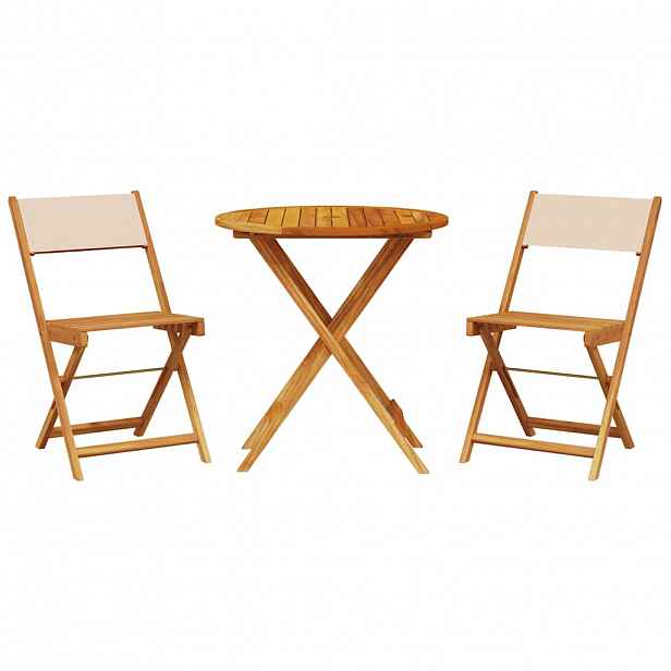 vidaXL 3dílný bistro set béžový textil a masivní dřevo