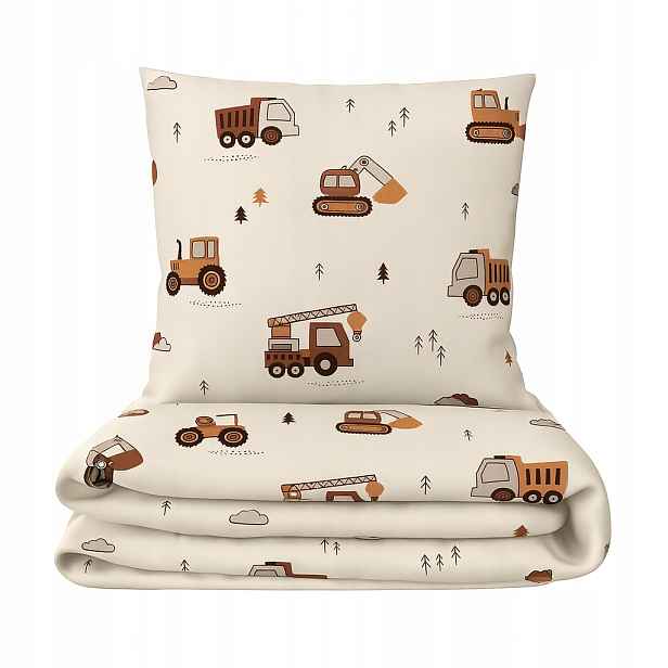 Dětské povlečení 160x200 +1x70x80 bagry béžové, dárek pro chlapce
