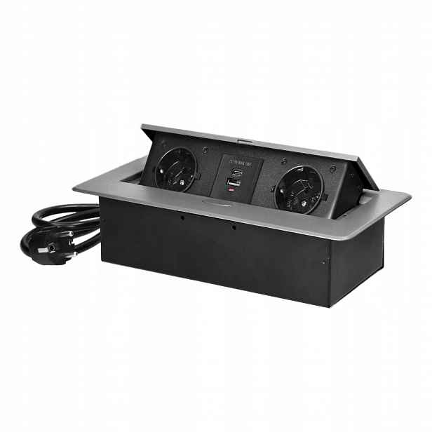 Zásuvka sklopná do desky 2x 230V 1xUSB-A 1xUSB-C 1.2 m