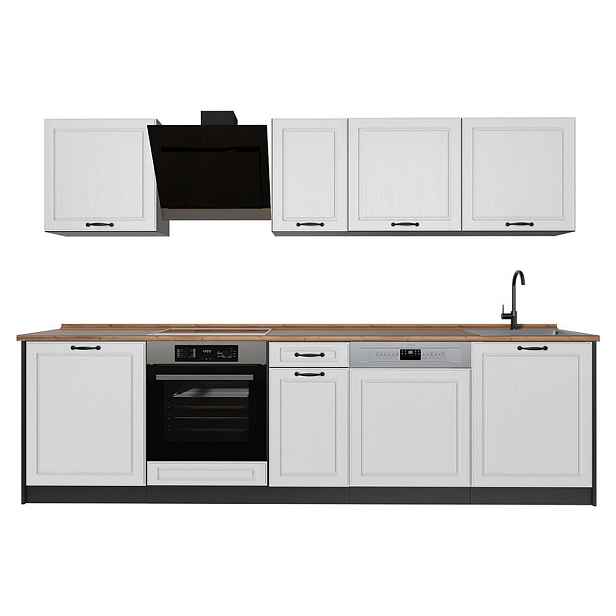 Vicco KUCHYŇSKÝ KOUT R-Line, Bílý venkovský dům/Antracit, 280 cm pracovná doska Dub Goldkraft
