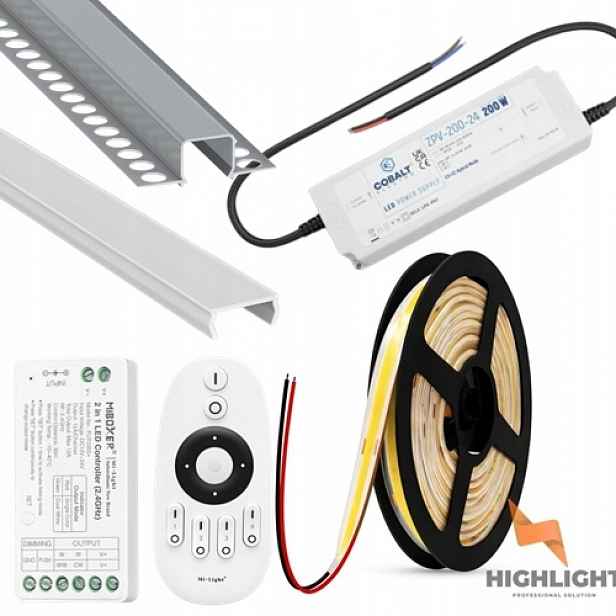 Sada Led pásek Fasáda Cob 8W 24V IP65 Stmívač Profil 80 m