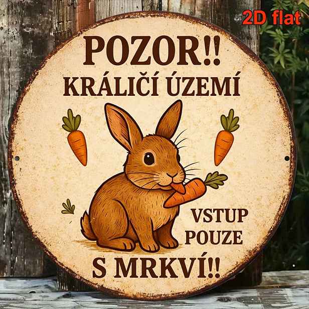 TEMU 2D Plochý, 1 ks Vintage cedule s králíka „Vstup zakázán, pokud nepřinesete mrkev“ – Kulatá nástěnná dekorace vhodná do zahrady, kuchyně,