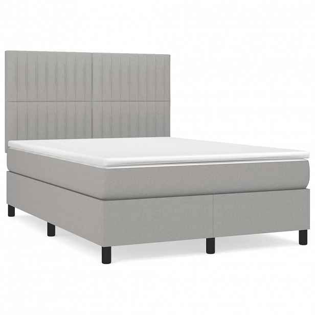 vidaXL Box spring postel s matrací světle šedá 140 x 190 cm textil