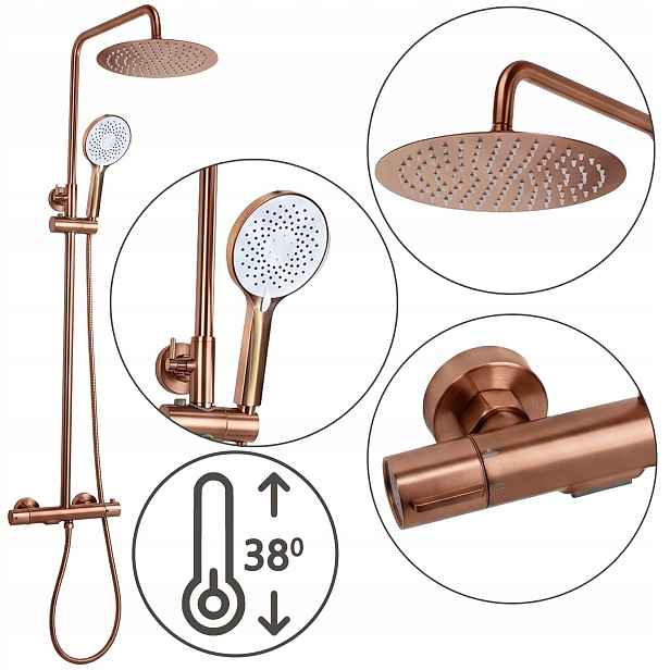 Sprchový Set s termostatem Rea Drop Měď kartáčovaná