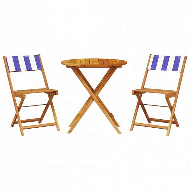 vidaXL 3dílný bistro set modrý a bílý textil a masivní dřevo