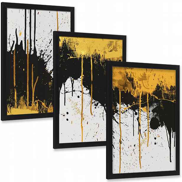 Sada obrazů Abstrakce zlatý glamour triptych na zeď 3 kusy 40x30 cm