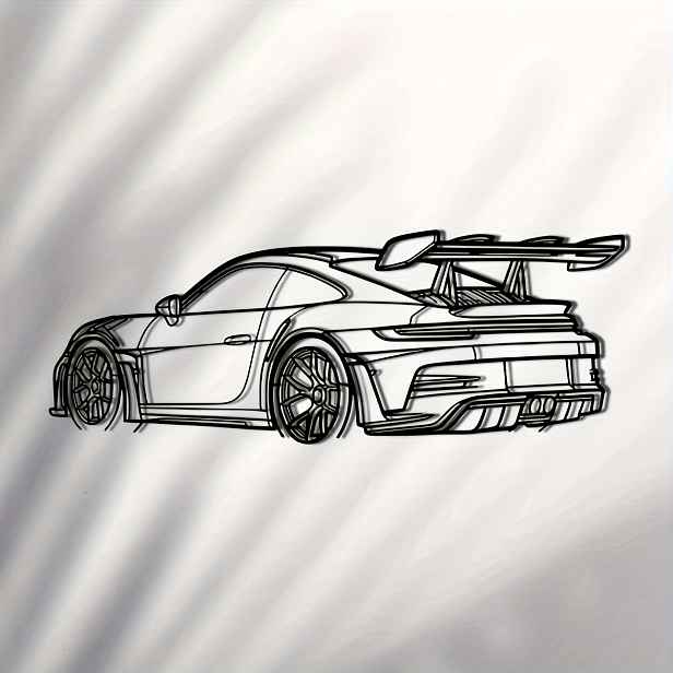 TEMU 2D Ploché, 1 ks 2D Tištěné Minimalistické Sportovní Auto Akrylové Nástěnné Umění, 15,74 x 5,86 Palců, Stylový Design se Spoilerem a Výfukovou