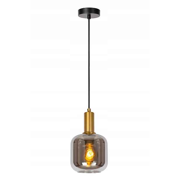 Lucide Závěsná lampa Joanet Zlatá s kouřovým krytem E27 40W