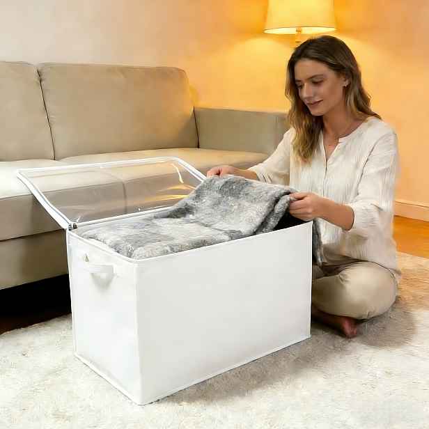 TEMU 1 ks Extra velká kapacita se zapínáním na zip - Úložný a organizérský box, velká bílá mřížka, vhodný pro oblečení, ložní prádlo, zavazadla a